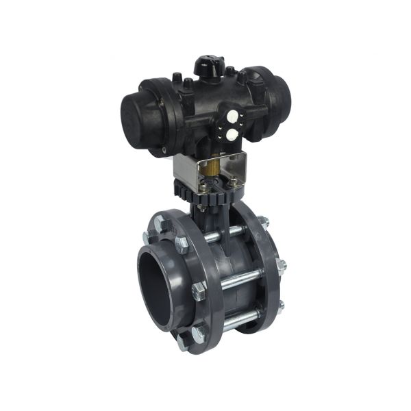 BUTTERFLY VALVE WAFER WITH FLANGES - EPDM O'RINGS - DOUBLE ACTING PNEUMATIC ACTUATOR