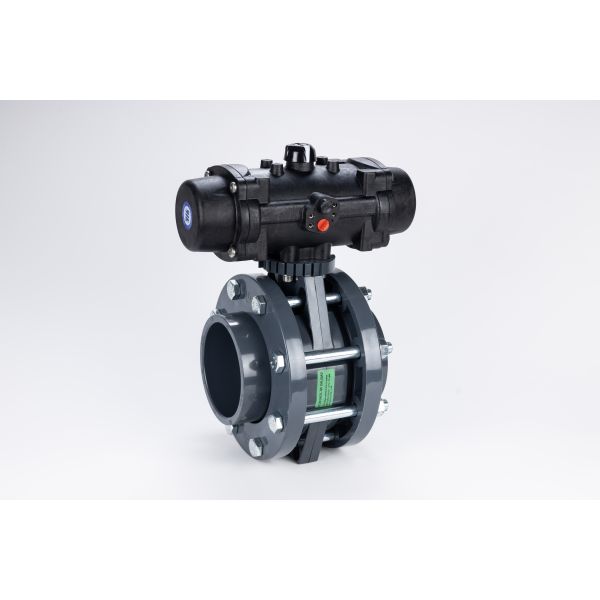 BUTTERFLY VALVE WAFER WITH FLANGES - EPDM O'RINGS - SPRING RETURN PNEUMATIC ACTUATOR